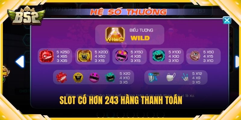 Slot có hơn 243 hàng thanh toán
